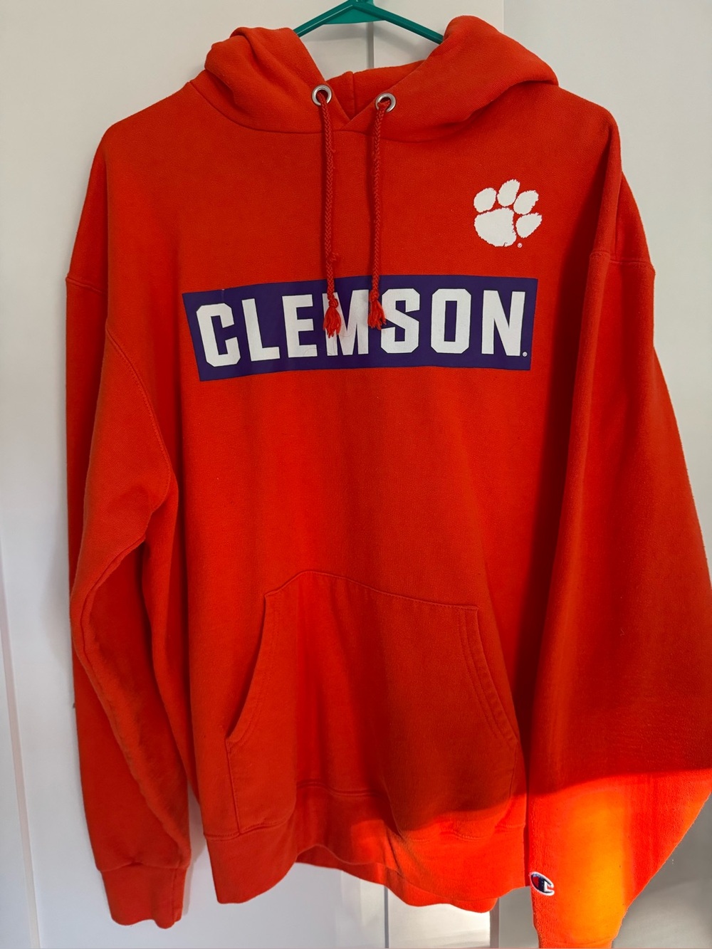 Champion Orange Clemson Crewneck Hoodie with Paw Logo
